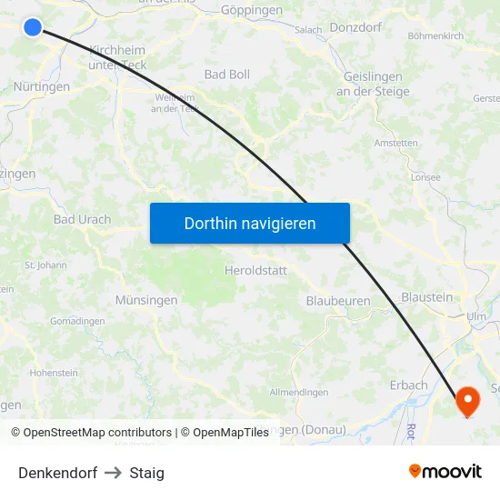 Denkendorf to Staig map