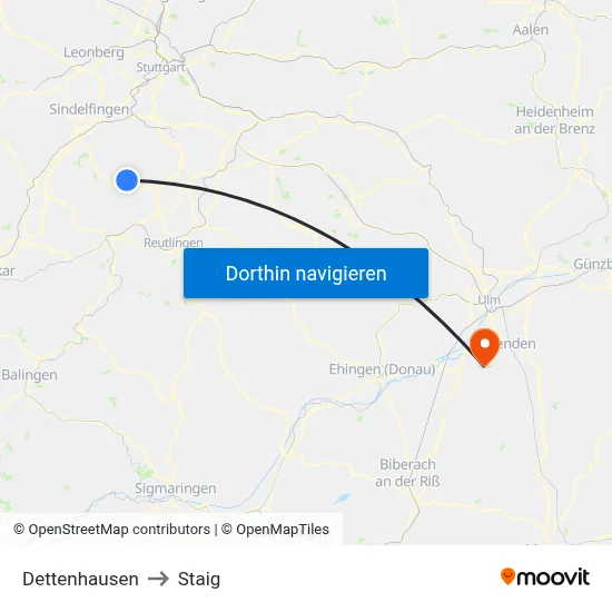 Dettenhausen to Staig map
