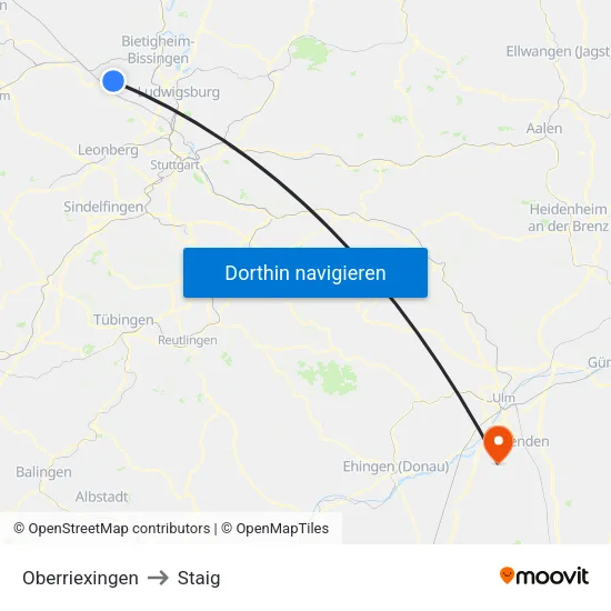 Oberriexingen to Staig map