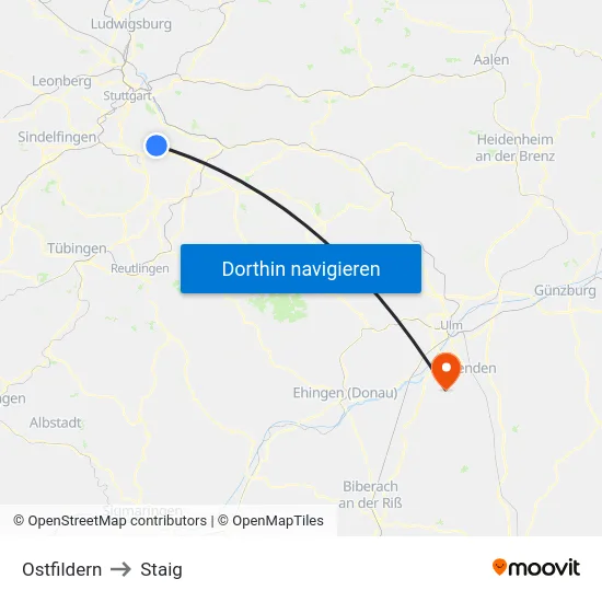 Ostfildern to Staig map