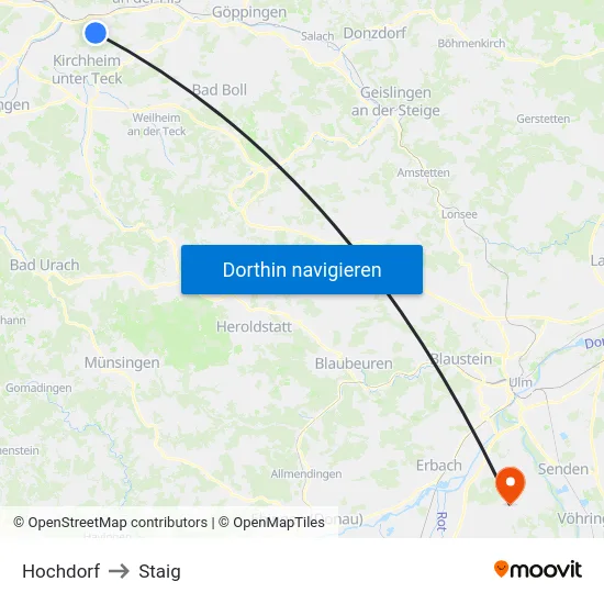 Hochdorf to Staig map