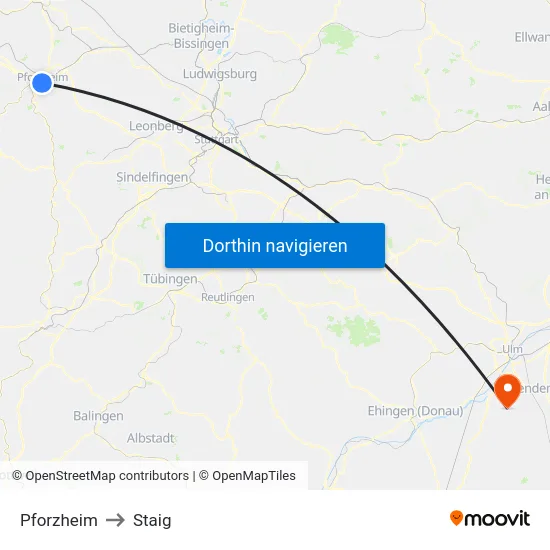 Pforzheim to Staig map