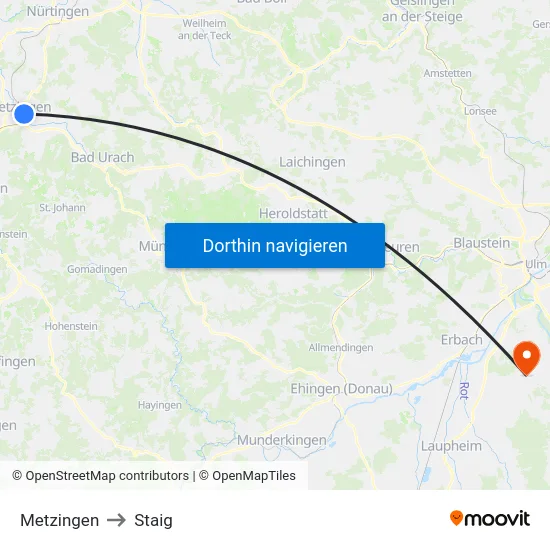 Metzingen to Staig map