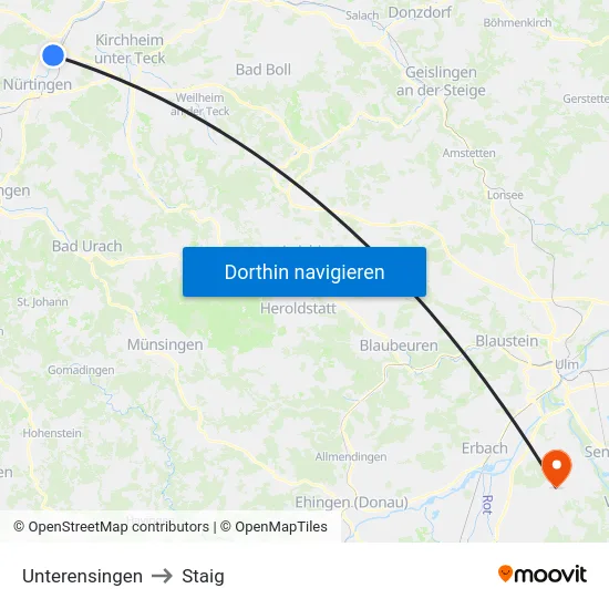 Unterensingen to Staig map