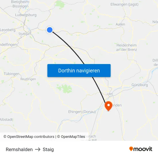 Remshalden to Staig map