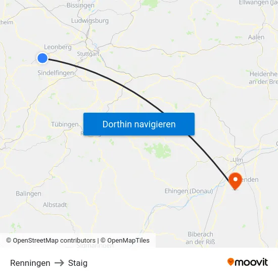 Renningen to Staig map