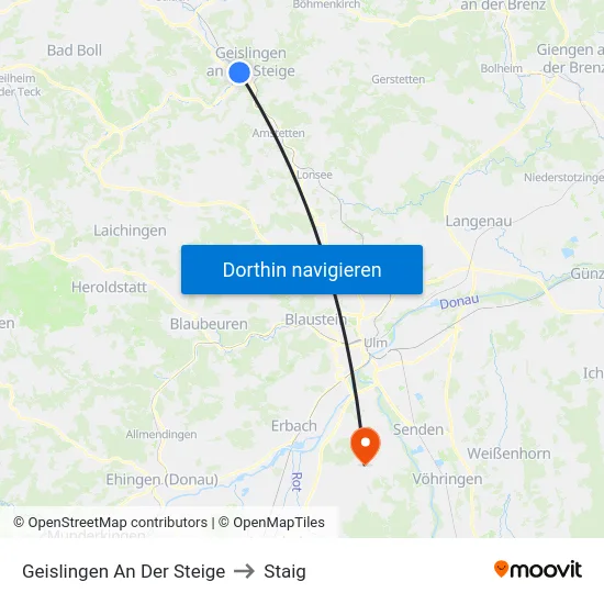 Geislingen An Der Steige to Staig map
