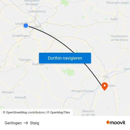 Gerlingen to Staig map