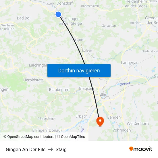 Gingen An Der Fils to Staig map