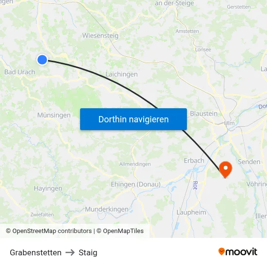 Grabenstetten to Staig map