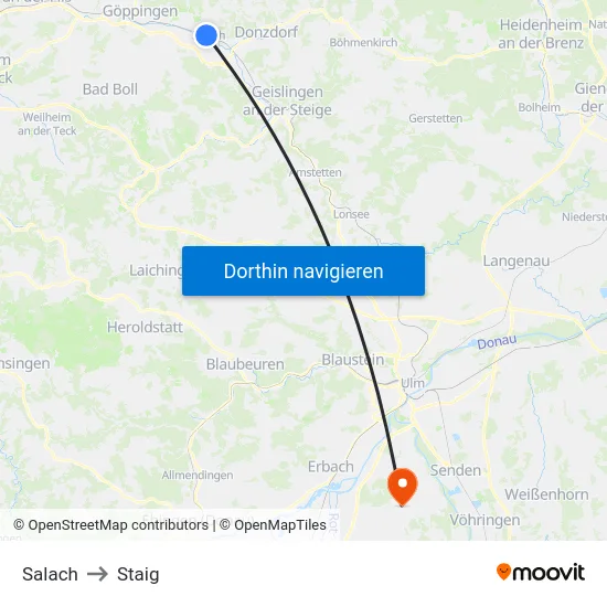 Salach to Staig map