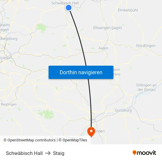 Schwäbisch Hall to Staig map