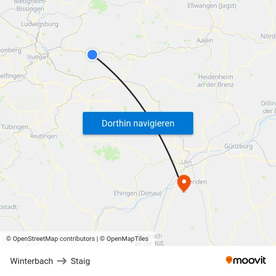 Winterbach to Staig map