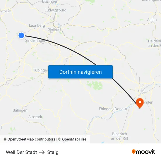 Weil Der Stadt to Staig map