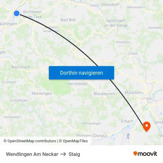 Wendlingen Am Neckar to Staig map