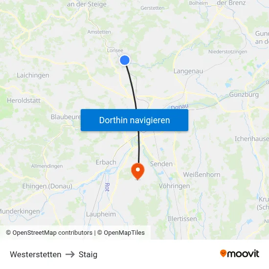 Westerstetten to Staig map