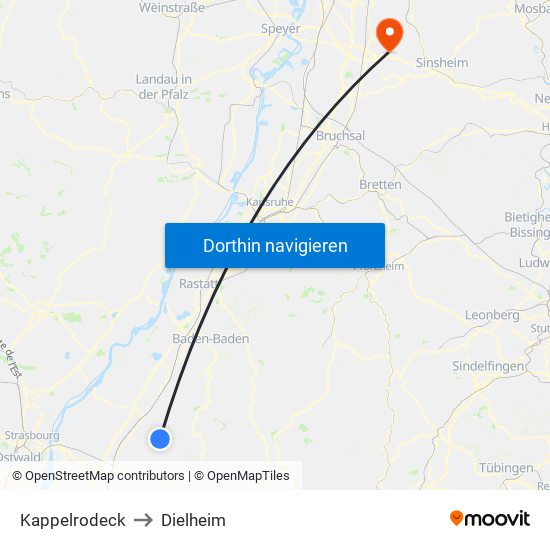 Kappelrodeck to Dielheim map