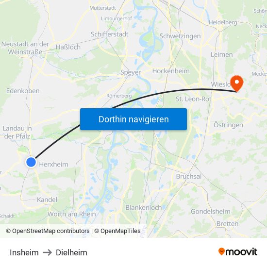 Insheim to Dielheim map