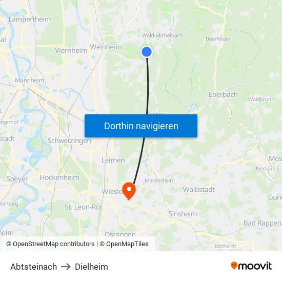 Abtsteinach to Dielheim map