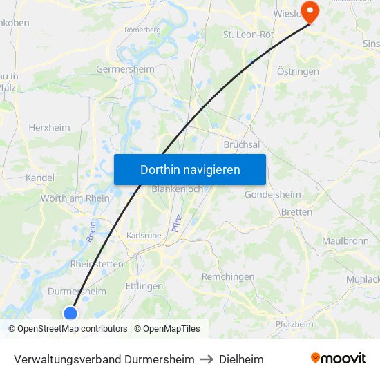 Verwaltungsverband Durmersheim to Dielheim map