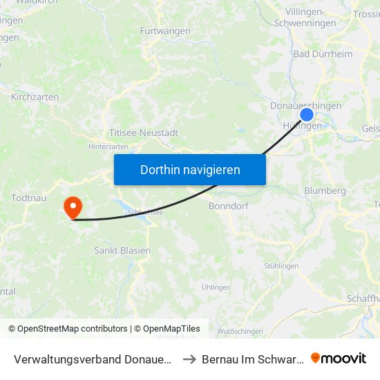 Verwaltungsverband Donaueschingen to Bernau Im Schwarzwald map