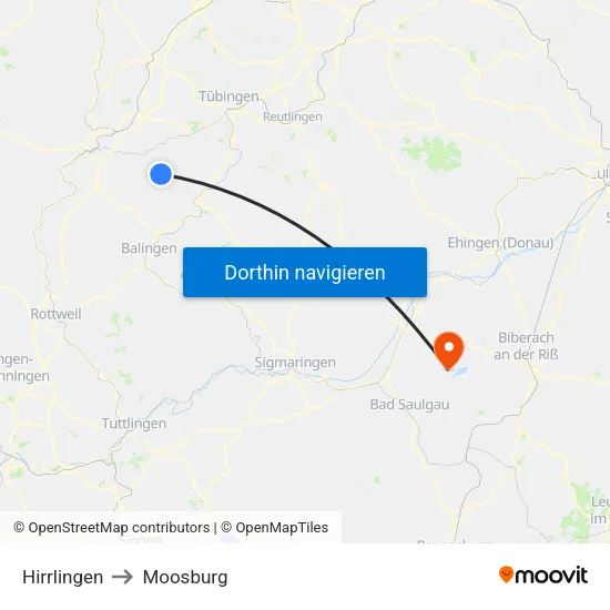 Hirrlingen to Moosburg map