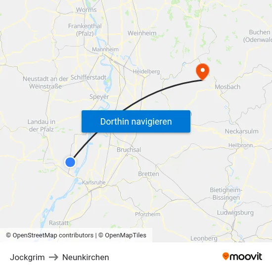 Jockgrim to Neunkirchen map