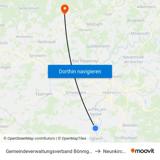 Gemeindeverwaltungsverband Bönnigheim to Neunkirchen map