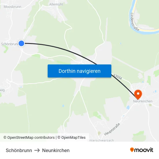 Schönbrunn to Neunkirchen map