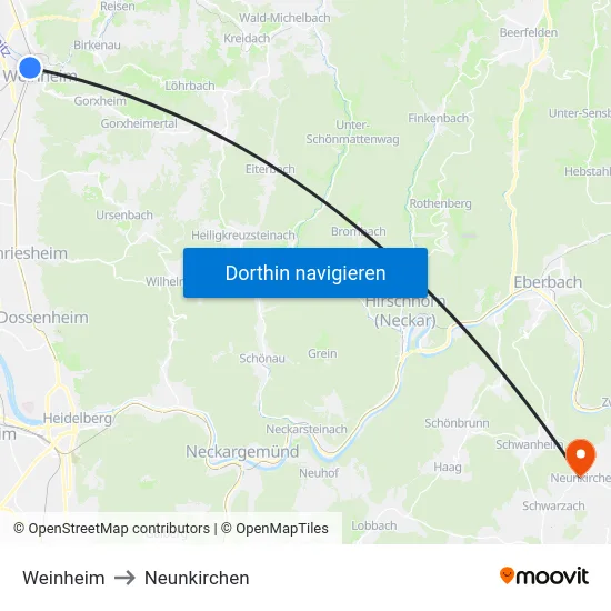Weinheim to Neunkirchen map