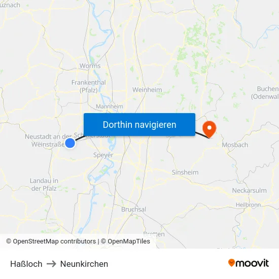 Haßloch to Neunkirchen map
