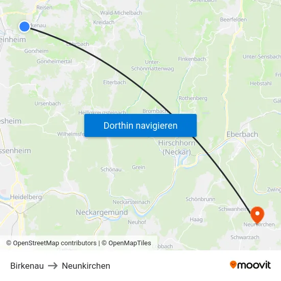 Birkenau to Neunkirchen map