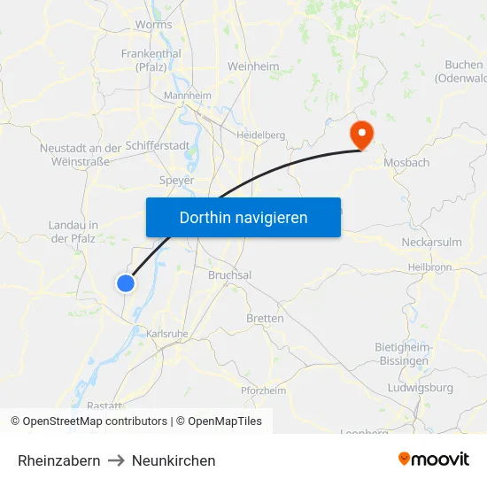 Rheinzabern to Neunkirchen map