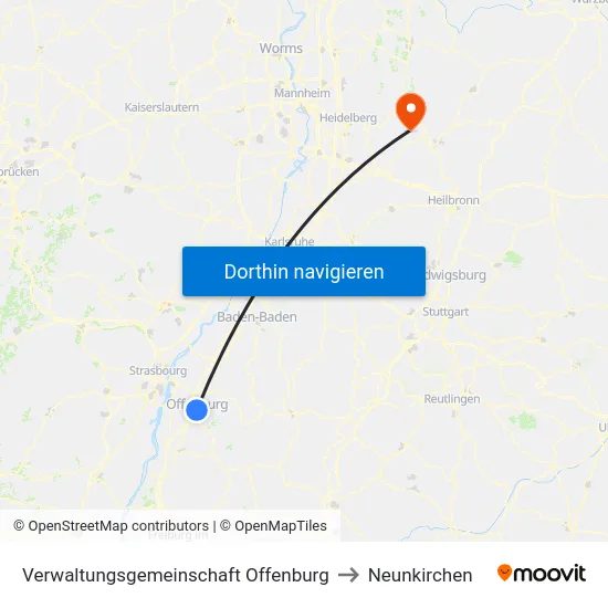 Verwaltungsgemeinschaft Offenburg to Neunkirchen map