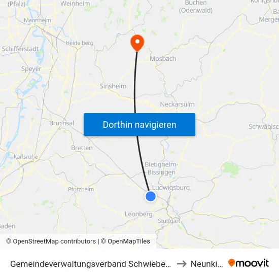 Gemeindeverwaltungsverband Schwieberdingen-Hemmingen to Neunkirchen map