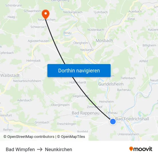 Bad Wimpfen to Neunkirchen map