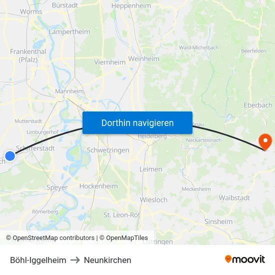 Böhl-Iggelheim to Neunkirchen map