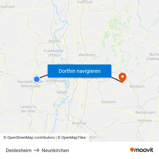 Deidesheim to Neunkirchen map