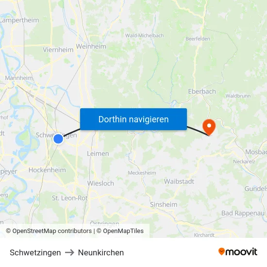 Schwetzingen to Neunkirchen map