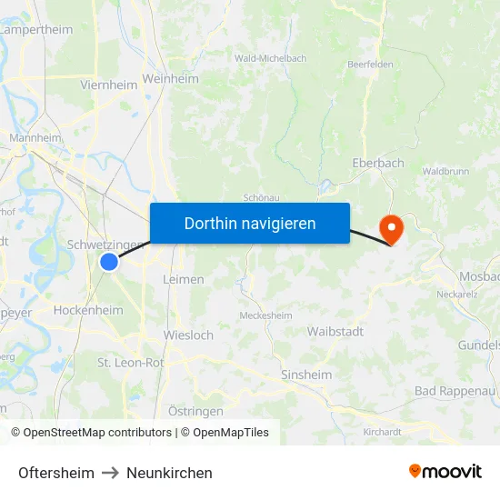 Oftersheim to Neunkirchen map