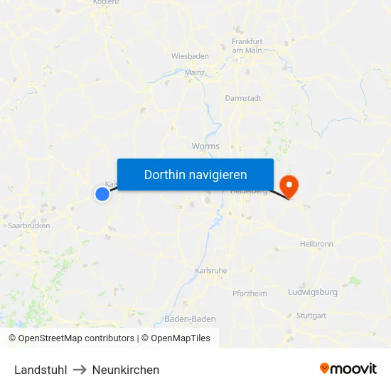 Landstuhl to Neunkirchen map