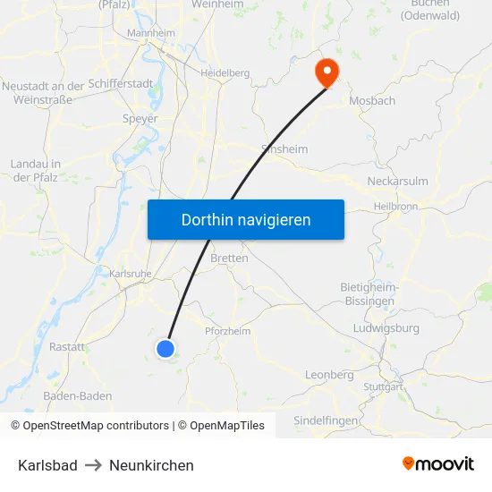 Karlsbad to Neunkirchen map