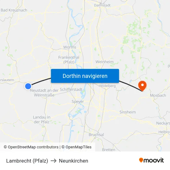 Lambrecht (Pfalz) to Neunkirchen map
