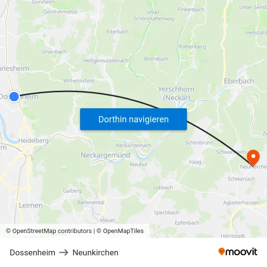 Dossenheim to Neunkirchen map
