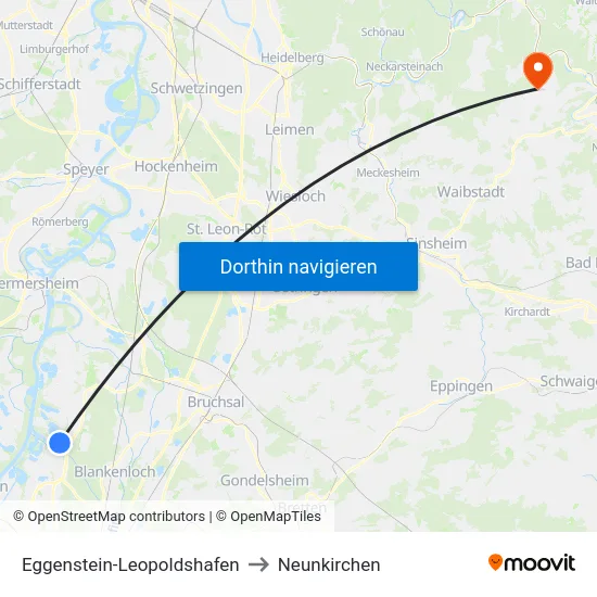 Eggenstein-Leopoldshafen to Neunkirchen map