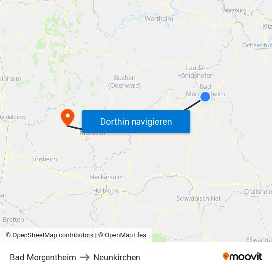Bad Mergentheim to Neunkirchen map