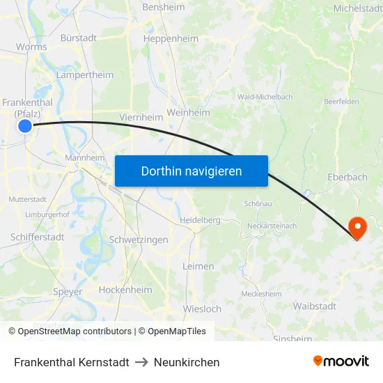 Frankenthal Kernstadt to Neunkirchen map