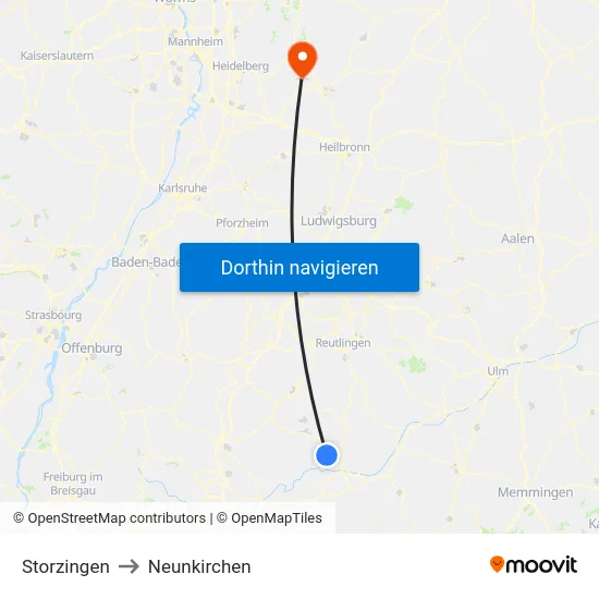 Storzingen to Neunkirchen map