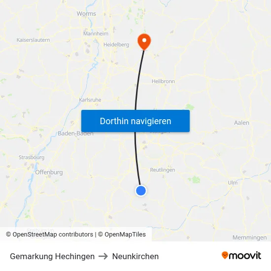 Gemarkung Hechingen to Neunkirchen map