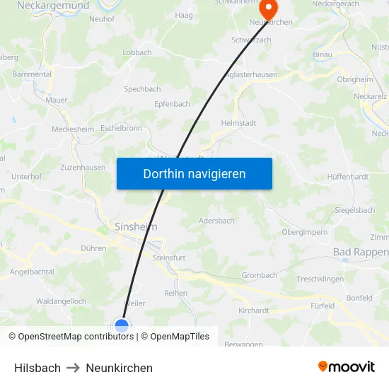 Hilsbach to Neunkirchen map